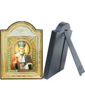 Икона Николай Чудотворец 8-ПЛ-313 13,5х18,5 см пластмассовый киот, лик 10х12 Софрино эмаль, оклад (риза) золото.
