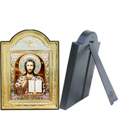 Икона Господь Иисус Христос 8-ПЛ-317 13,5х18,5 см пластмассовый киот, лик 10х12 эмаль №2, оклад (риза) золото.