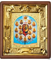 Икона Древо Богородицы 31-П-80 24х27 см деревянный прямой киот, лик 15х18 Софрино арочный, оклад (риза) золото