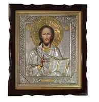 Икона живописная Спаситель в серебре
