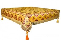 скатертина парча, обробка кольоровий галун, кручена бахрома, вишиті херувими,2