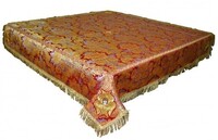 скатертина парча, обробка кольоровий галун, кручена бахрома, вишиті херувими,3